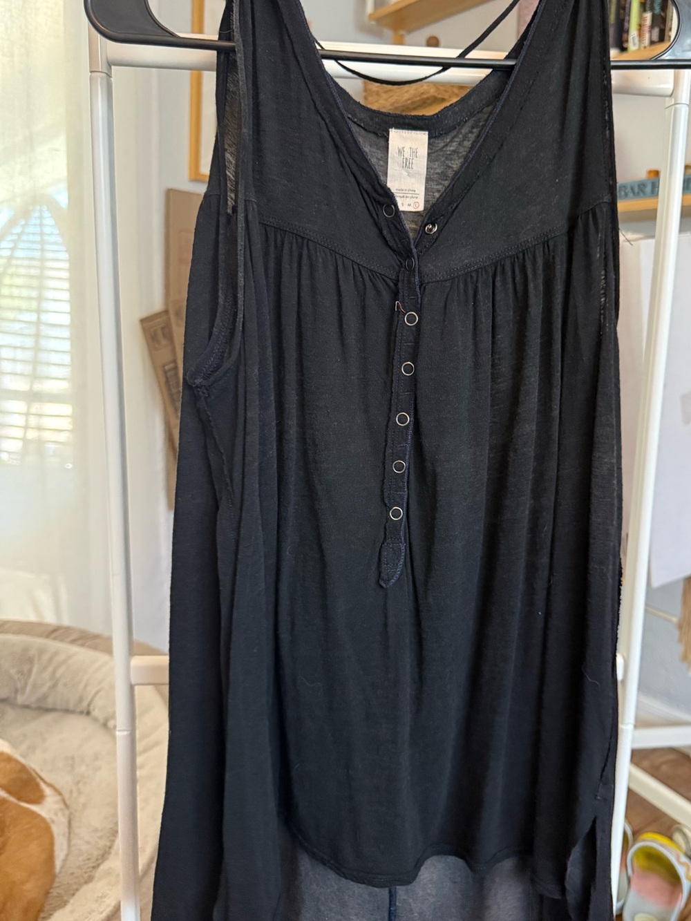 We The Free Black Sleeveless Semisheer Button-Front Tank